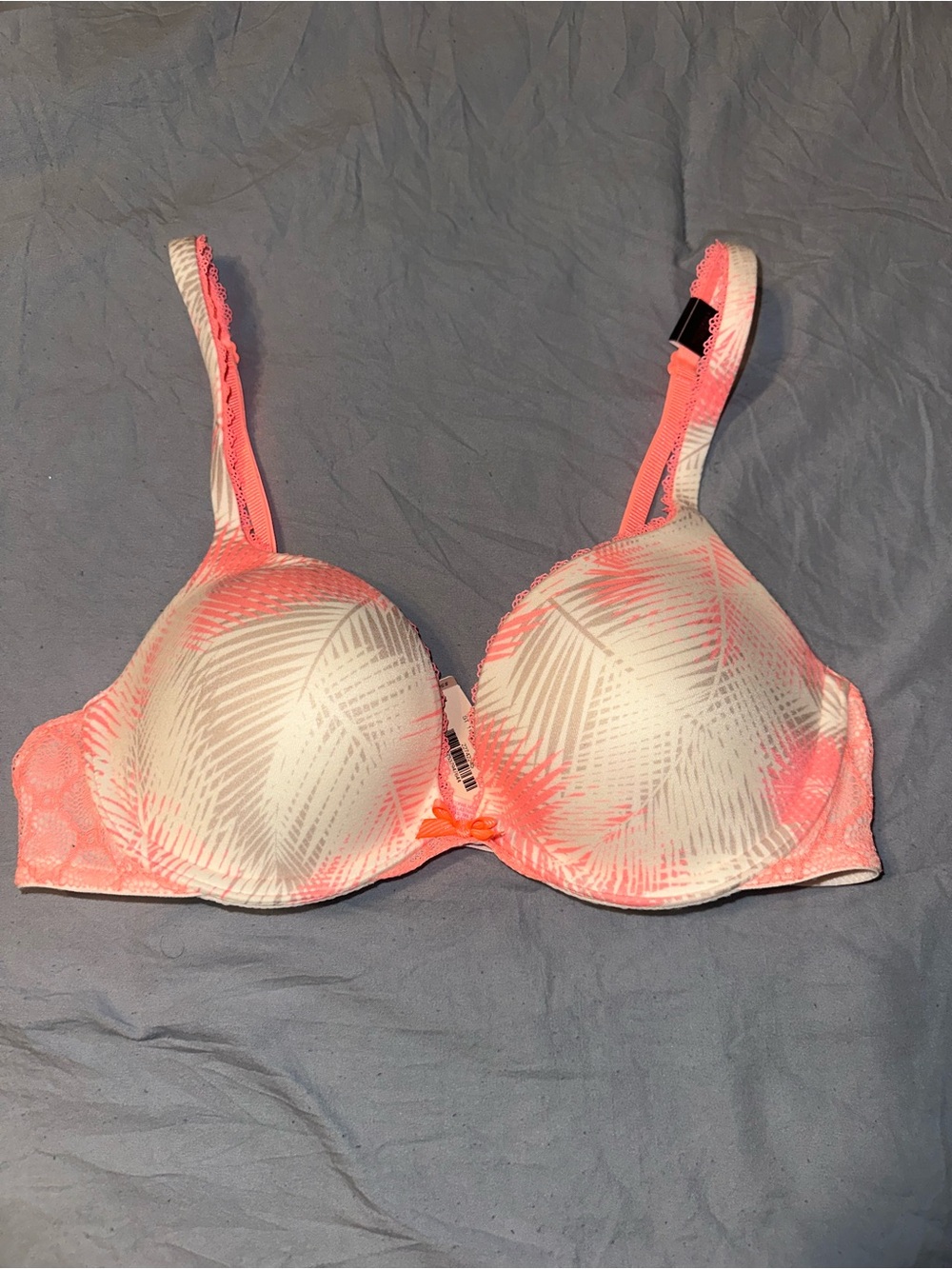 Victoria's Secret Coral and White Palm-Print Push-Up Bra